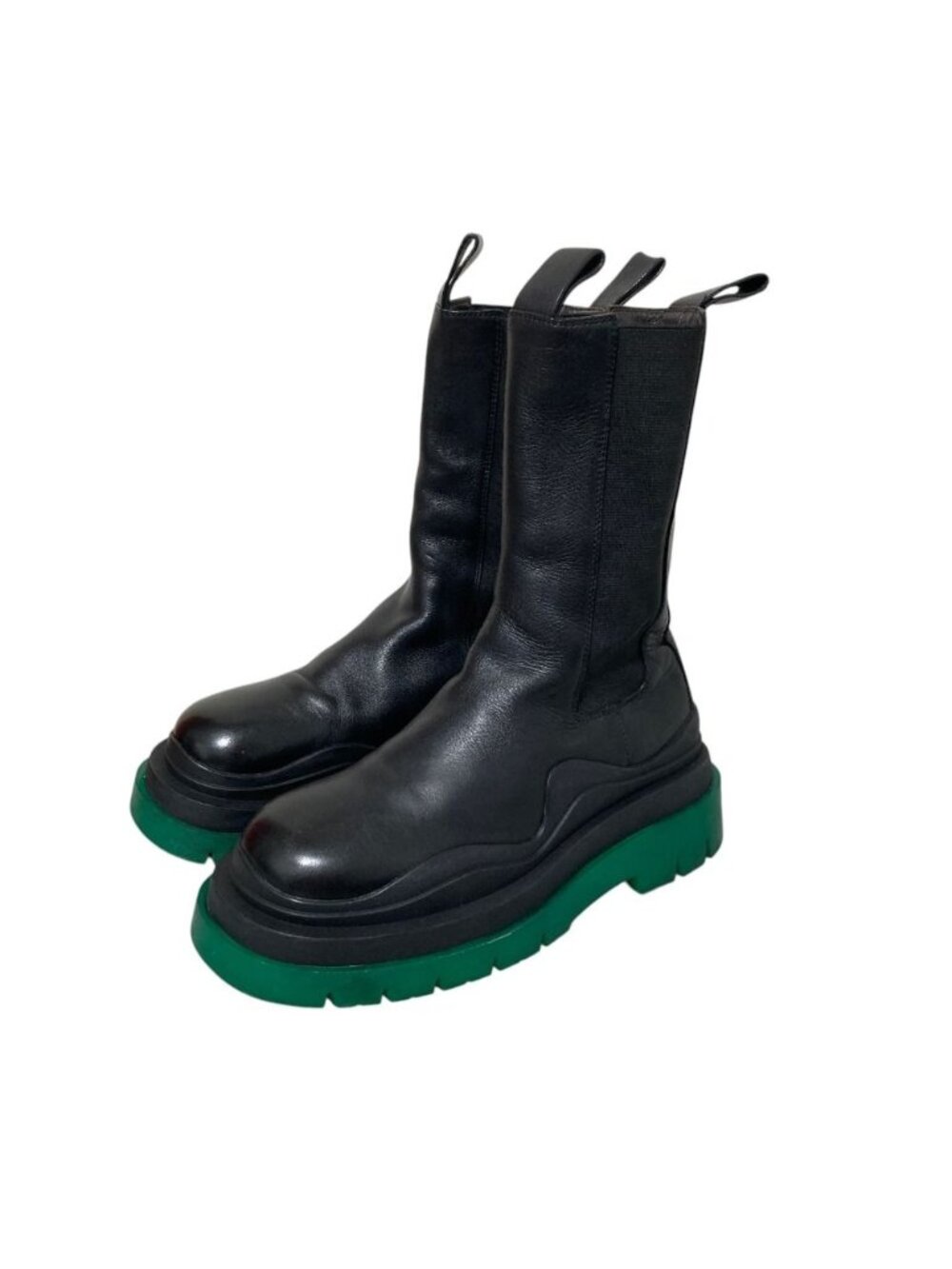 Bottega Veneta Tires Leather Side Gore Chelsea Boots Black Green Autumn
